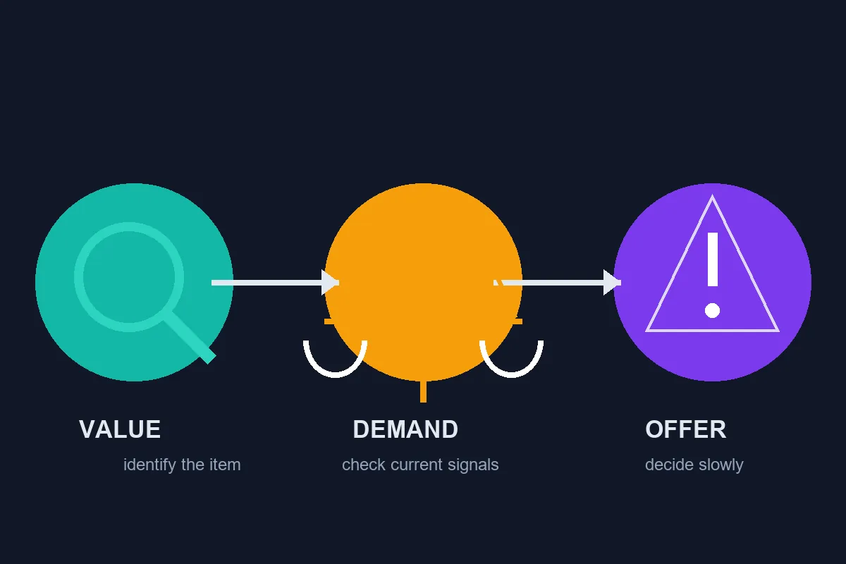 Editorial four-step flow for verifying an Ancient Portal FTF trade before accepting